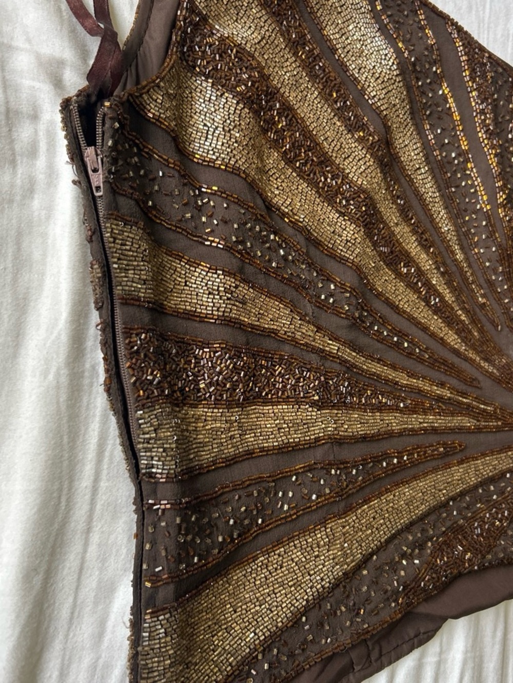 Insane Vintage Caché Beaded One ShoulderTop in Bronze. Shell 100% Pure Silk - Picture 6 of 11